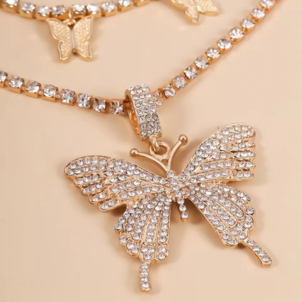 HP🦋STUNNING RHINESTONE BUTTERFLY GOLD CHOKER 2 PIECE SET‎ - Picture 4 of 13